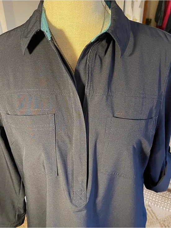 Title Nine Navy Mini Shirt Dress with Teal Trim - Picture 4 of 8